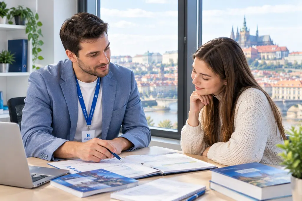 Kurátor Medstudy prochází se studentem přijímací plán